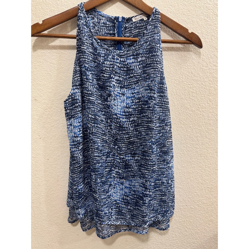 Violet + Claire Blouse Women S Blue Excellent Abstract Print Layered Chiffon